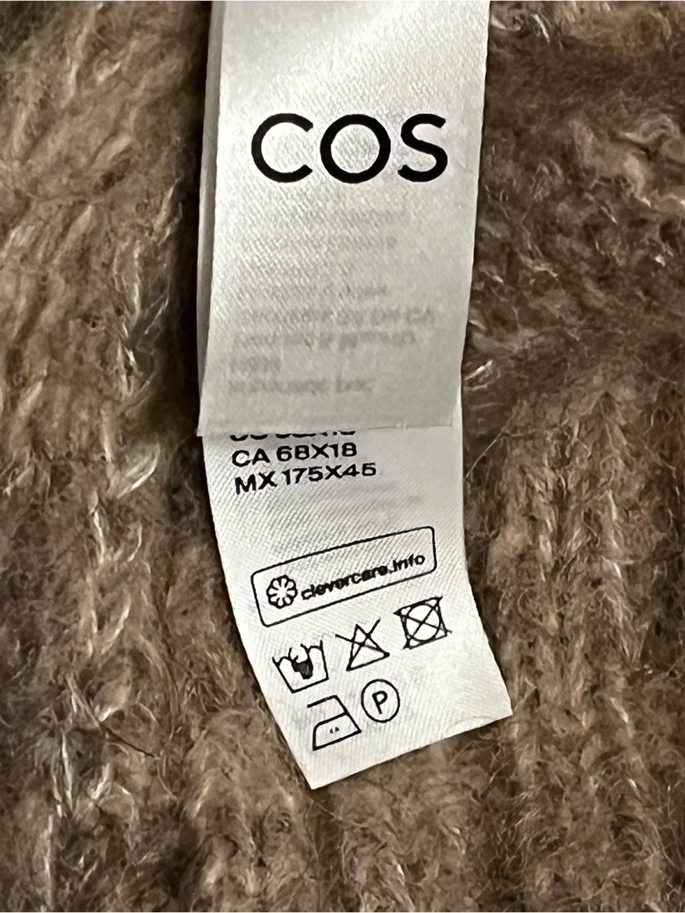 COS Women's Ribbed Knit Rectangle Scarf Alpaca Wool Blend Brown 68x18
